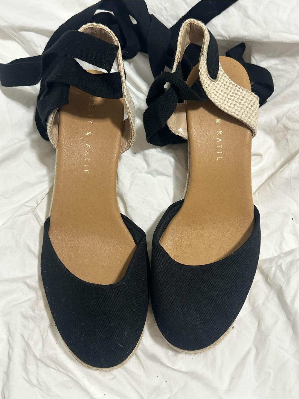 Skatie Black and Natural Espadrille Ankle-Tie Flats